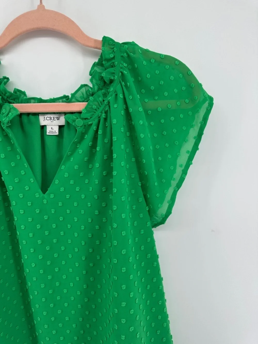 J. Crew Teacher Cottagecore Preppy CareerStyle Vibrant Green Textured Blouse SzL